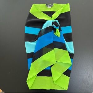 La Blanca Colorblock Sheer Sarong Wrap Blue Green Black One Size Cover Up